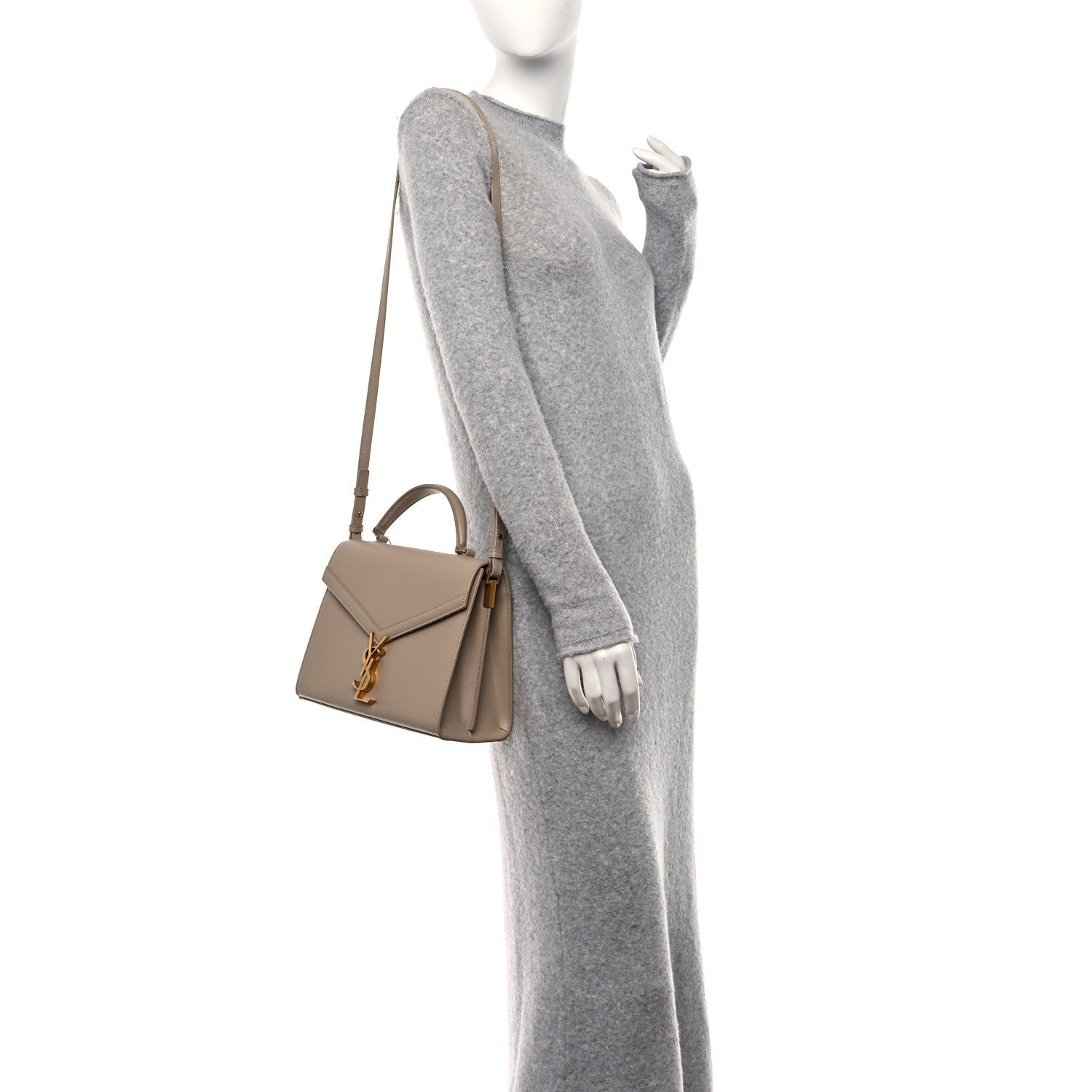 Saint Laurent Grain de Poudre Medium Classic Monogram Cassandra Top Handle Dark Beige 2 of 7