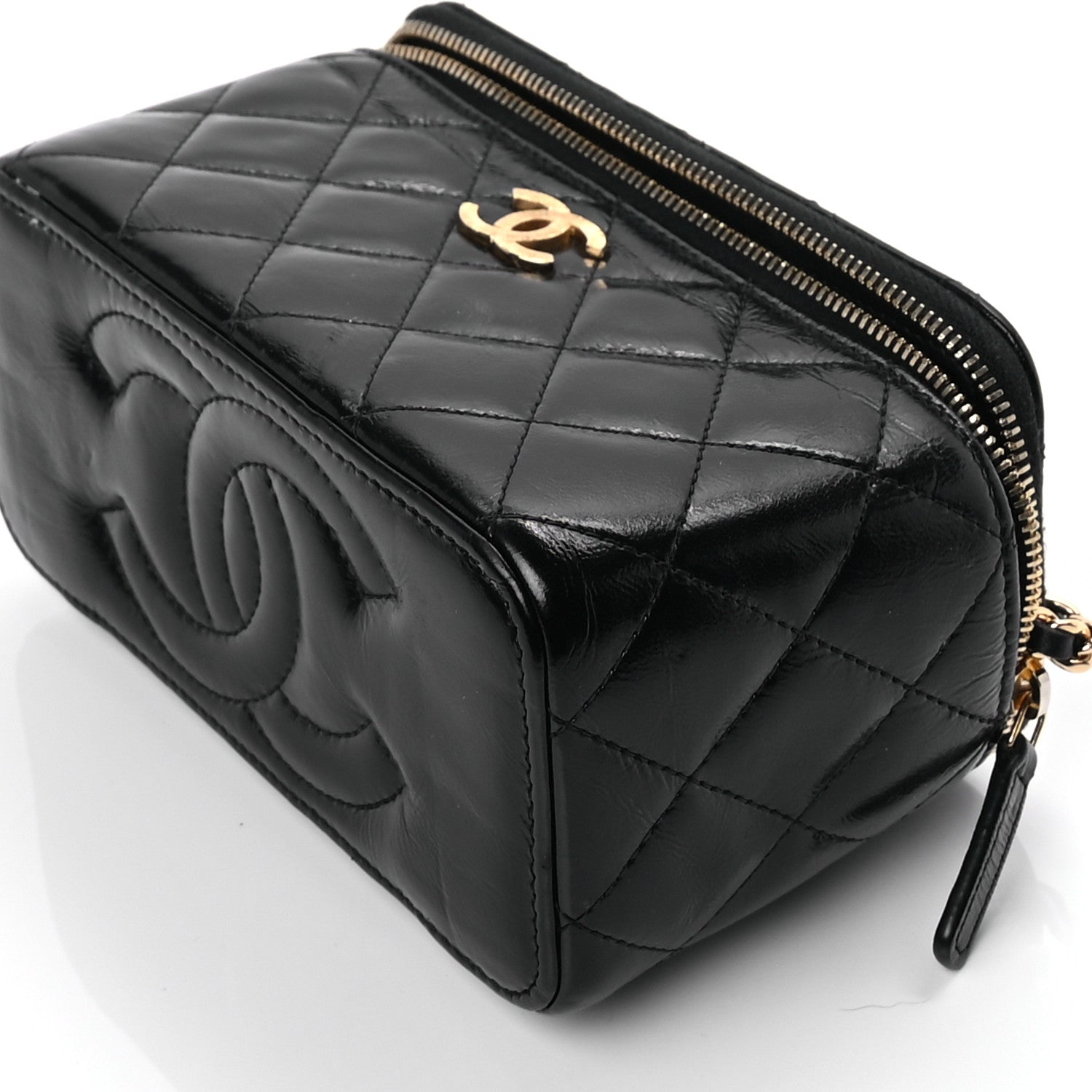 Chanel Shiny Lambskin Quilted Small Vanity Case With Chain Black 8 of 8