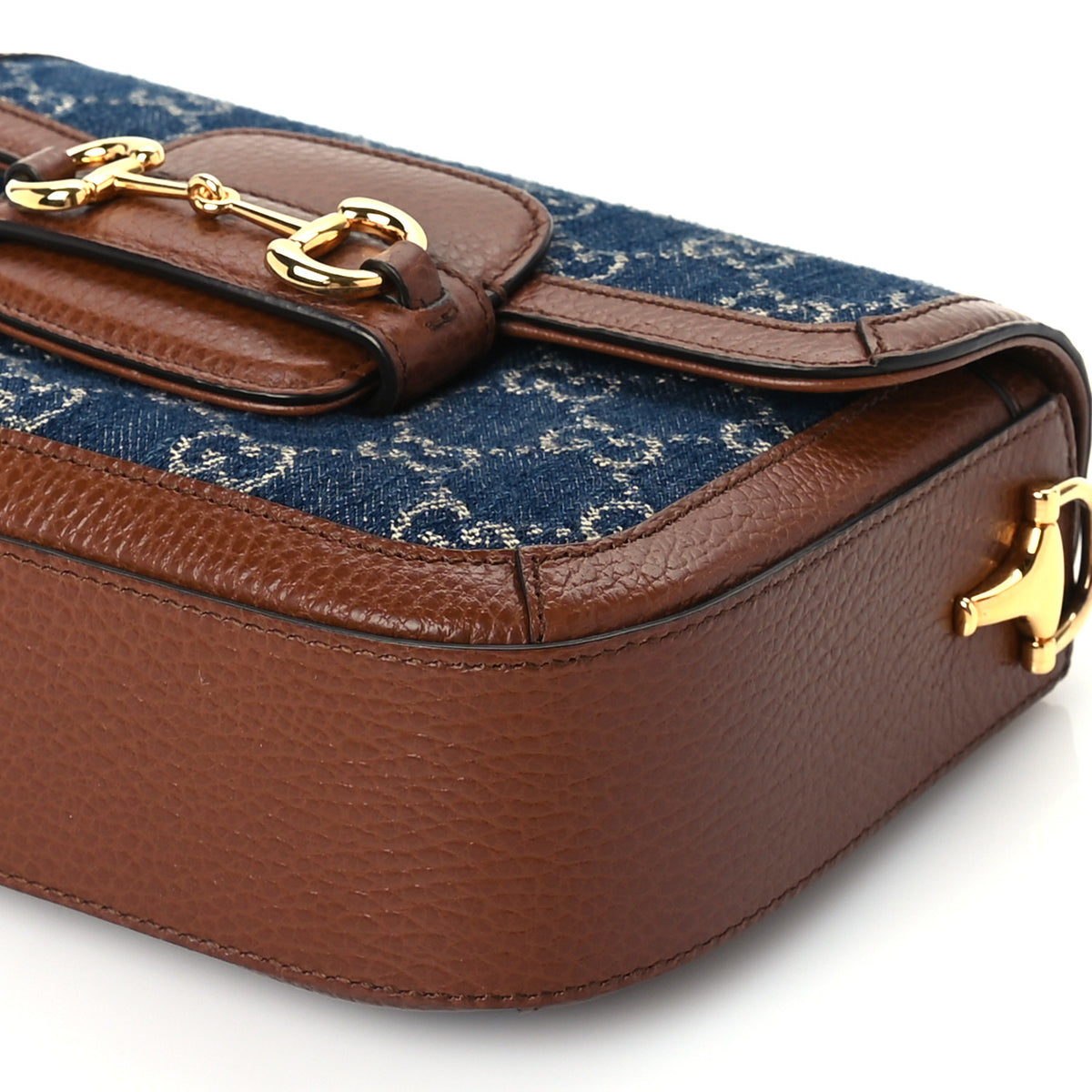 Gucci New Denim GG Monogram Dollar Calfskin Web Mini Horsebit 1955 Shoulder Bag Blue Tea Cuir Epilog 8 of 8