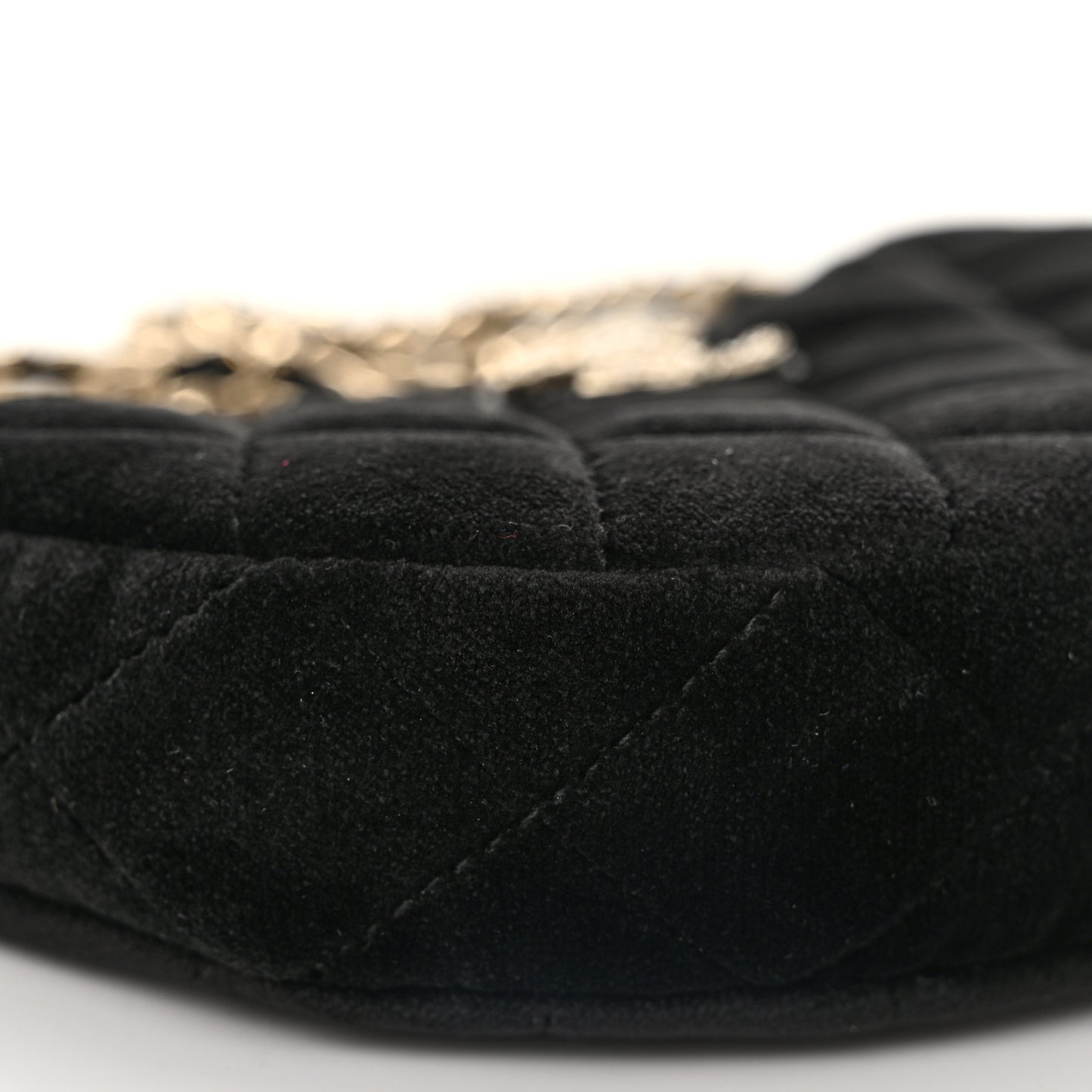 Velvet Crystal Quilted Chain Hobo Black