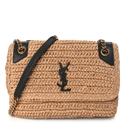 Saint Laurent Raffia Calfskin Monogram Medium Niki Chain Satchel Natural 1 of 8