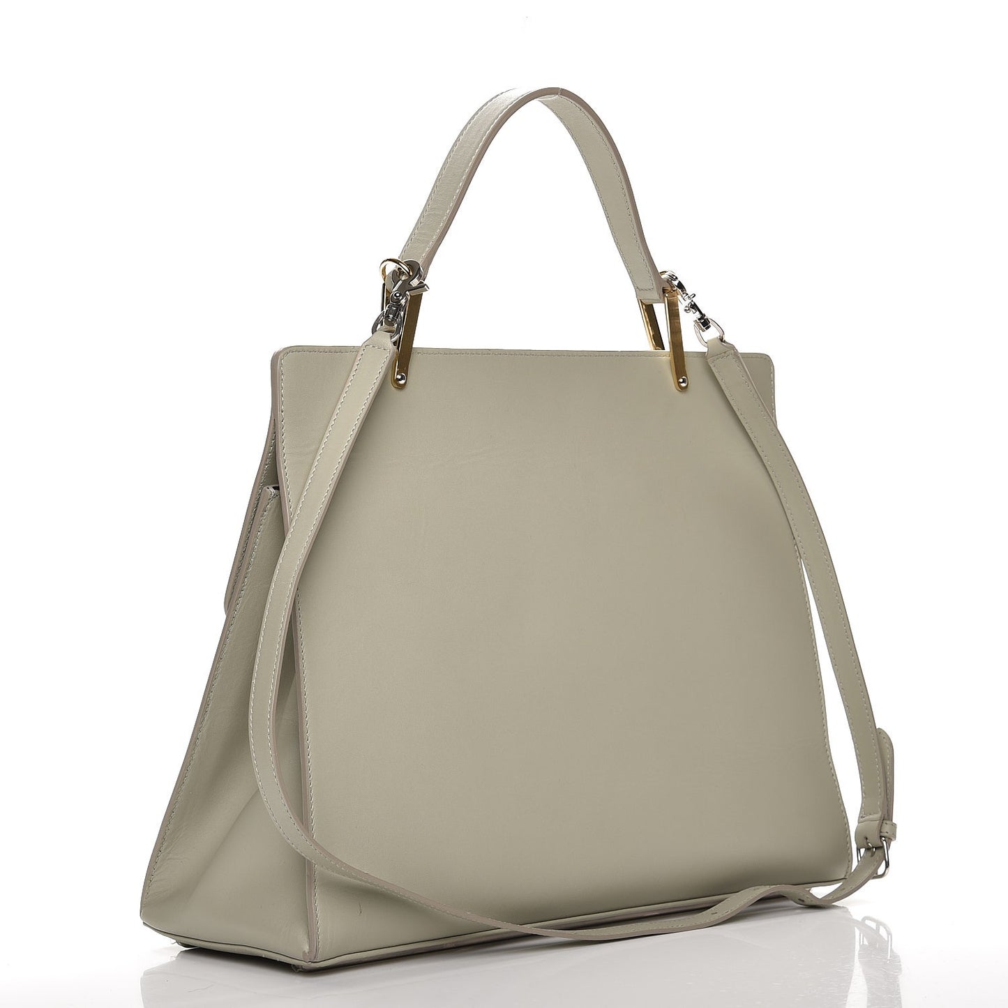Smooth Calfskin Le Dix M Cartable Shoulder Bag Pearl Grey