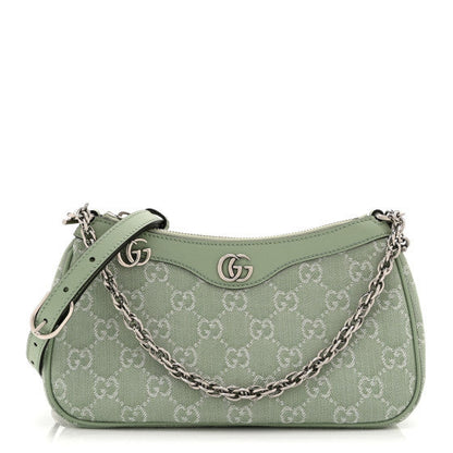Gucci Denim GG Monogram Calfskin Small Shoulder Bag Pale Green 1 of 9