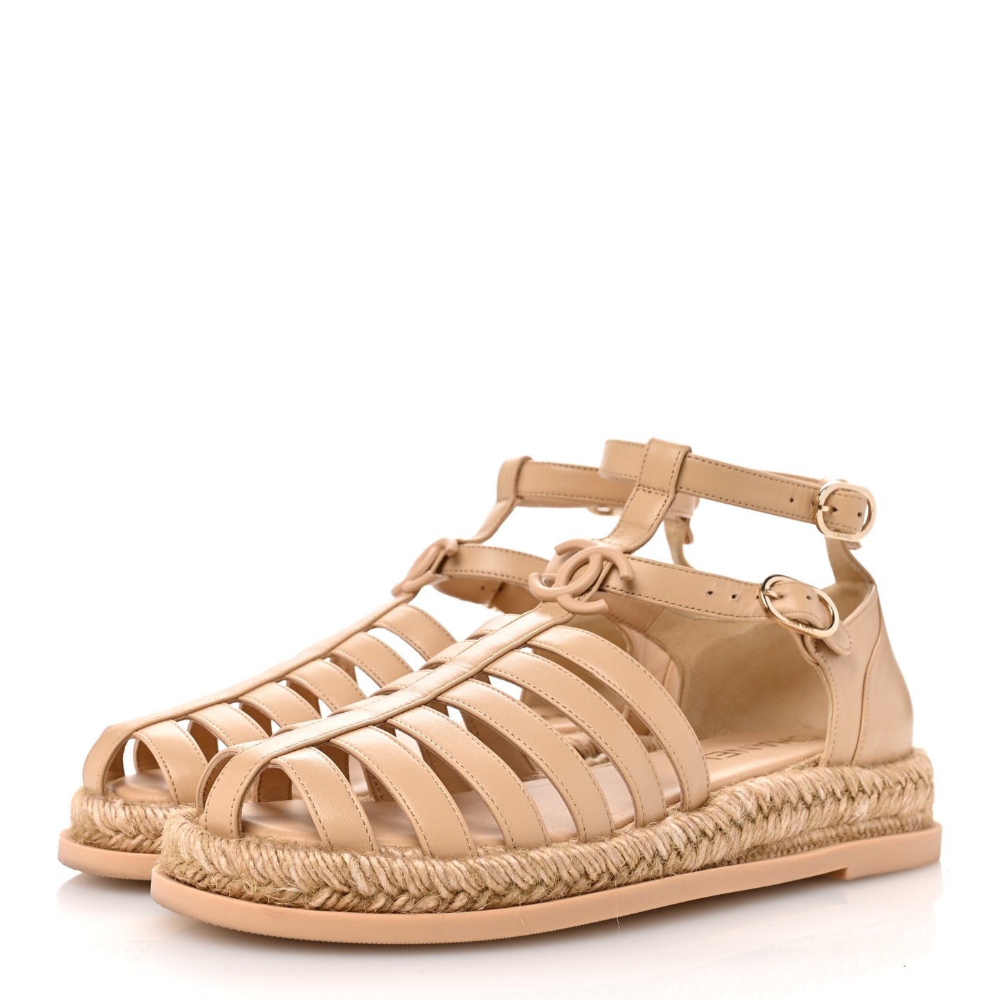 Lambskin Espadrille Sandals 39 Beige