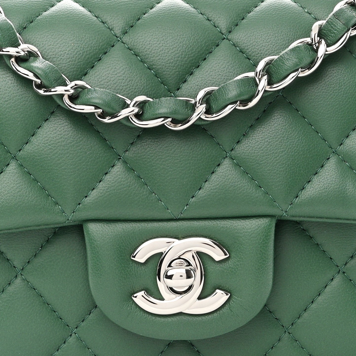 Lambskin Quilted Mini Rectangular Flap Dark Green