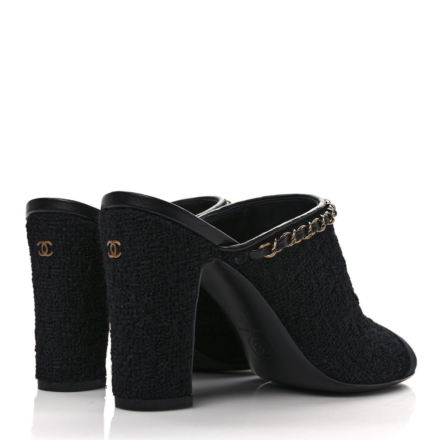 Tweed Grosgrain Cap Toe Chain Mule 39 Black