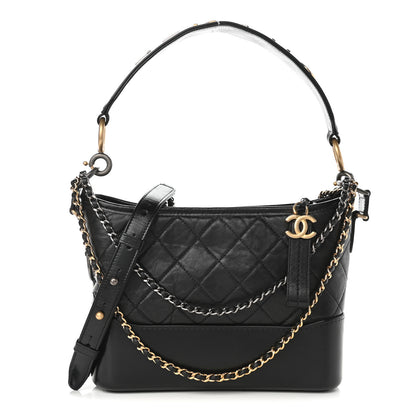 Chanel Aged Smooth Calfskin Quilted Medium Gabrielle Logo Hobo Black 1 of 10