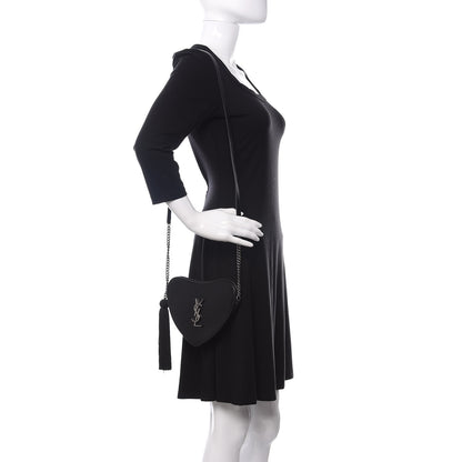 Saint Laurent Calfskin Heart Monogram Crossbody Black 2 of 9