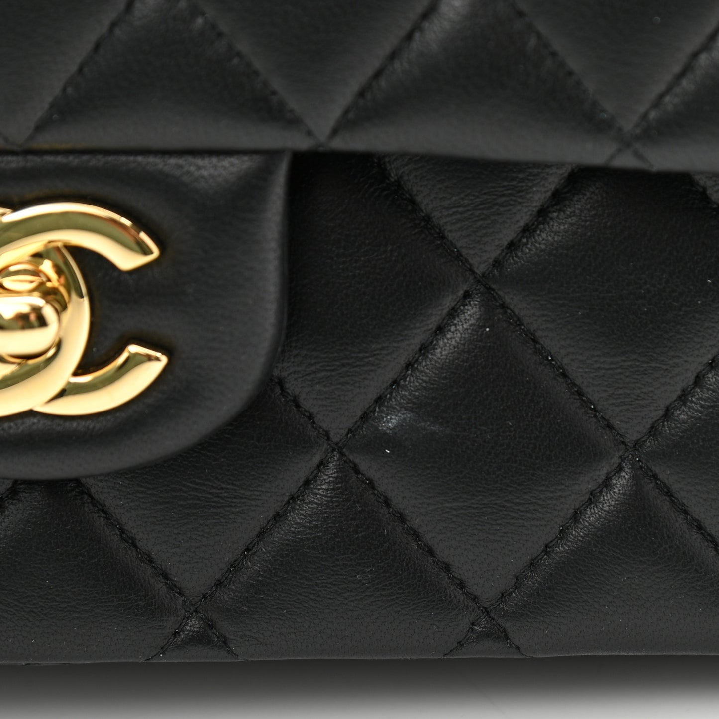 Lambskin Quilted Medium Double Flap Black