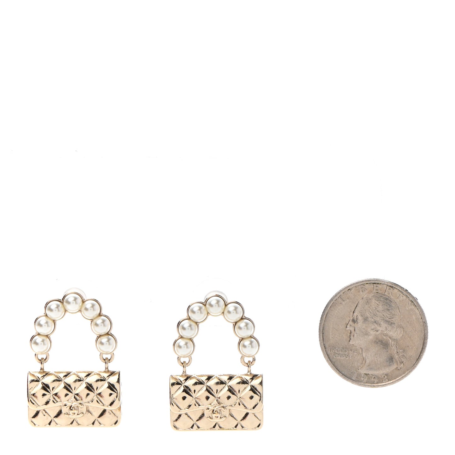 Pearl Quilted CC Flap Bag Earrings Gold