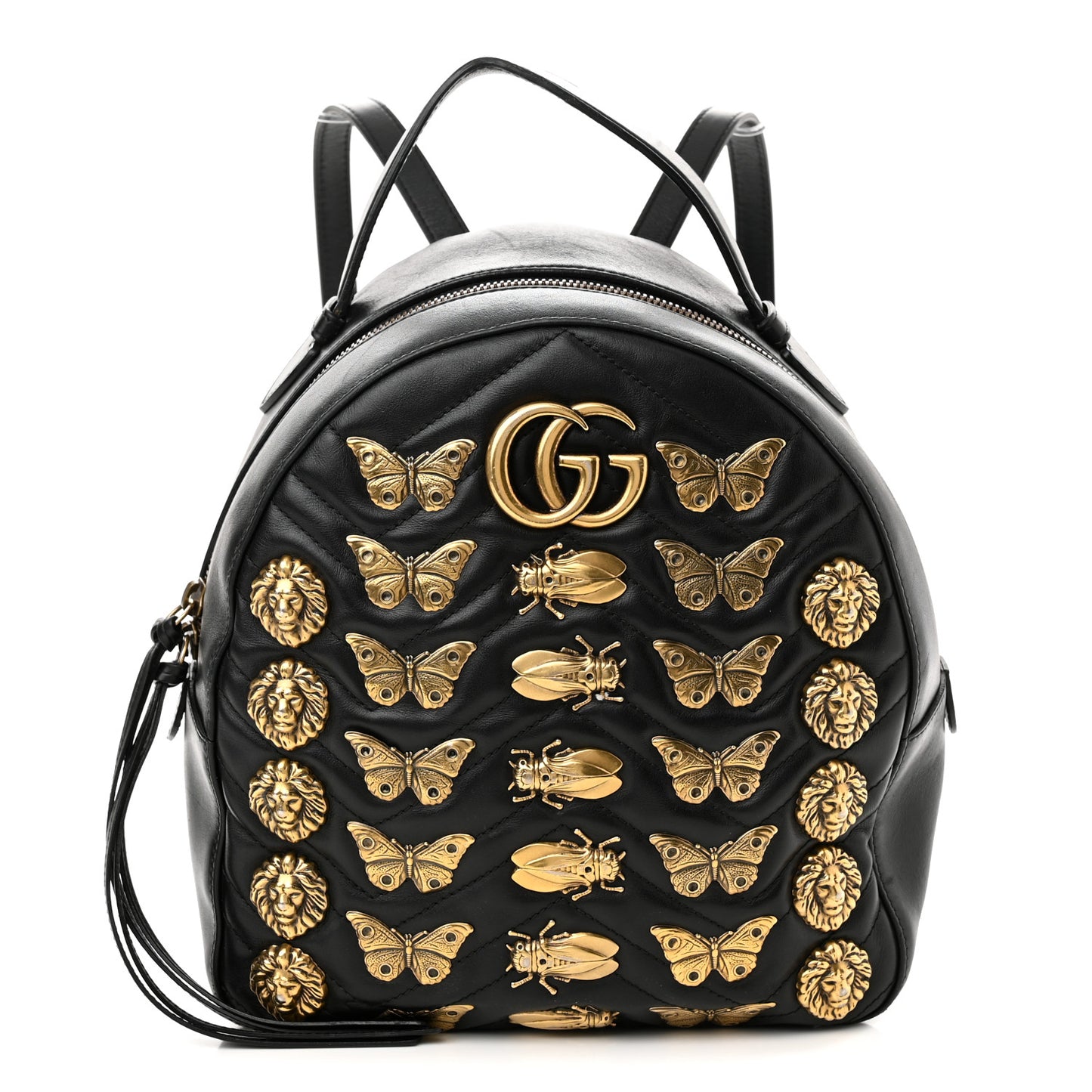 Calfskin Matelasse Animal Studs GG Marmont Dome Backpack Black