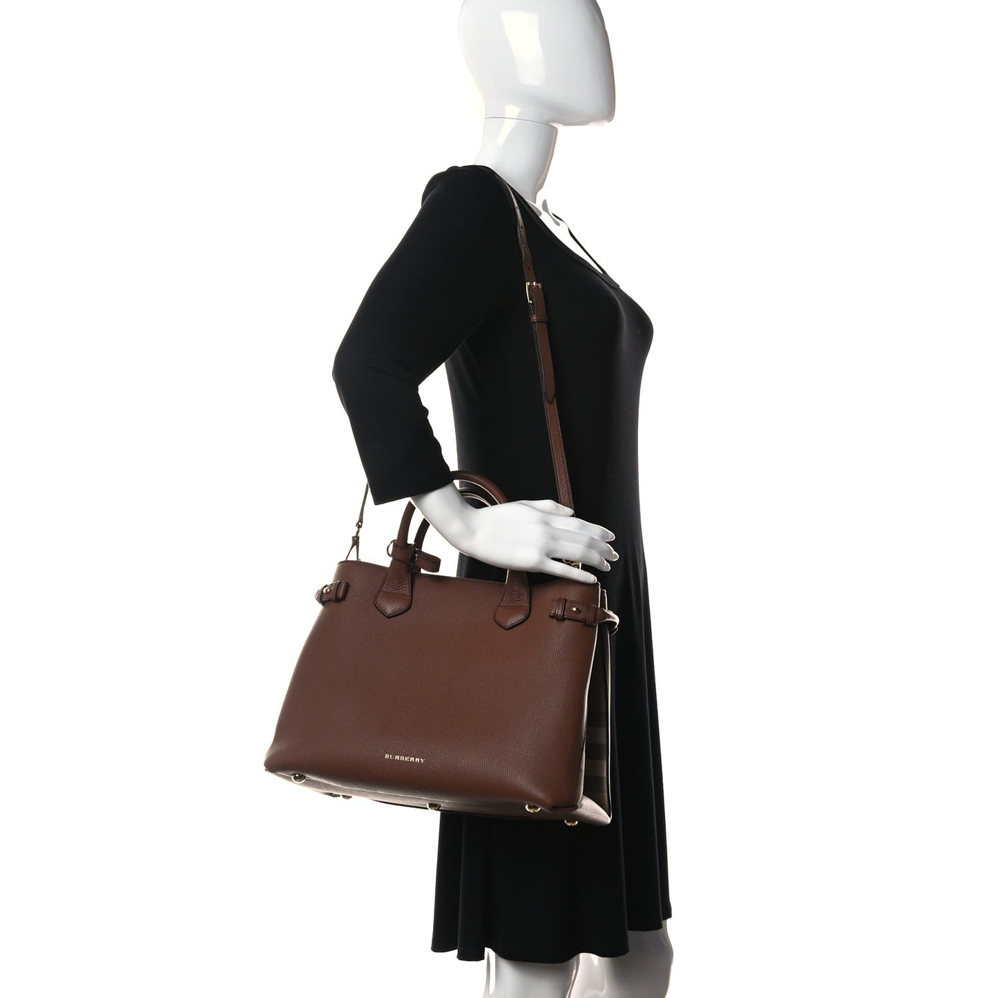 Grainy Calfskin House Check Medium Banner Tote Tan
