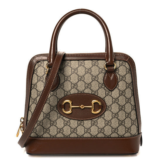Gucci GG Supreme Monogram Azalea Calfskin Small Horsebit 1955 Top Handle Bag Beige Ebony Brown Sugar 1 of 1