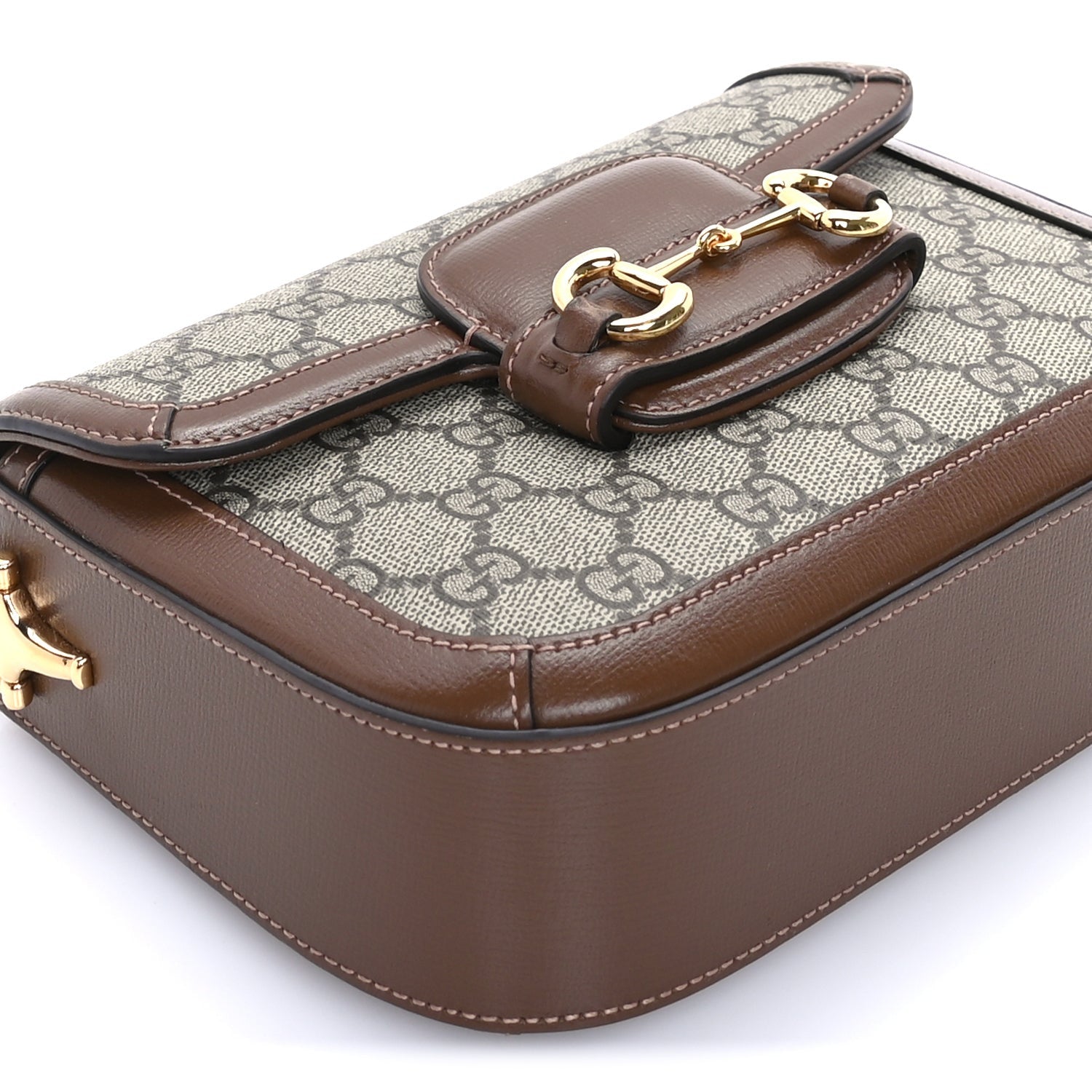 Gucci GG Supreme Monogram Azalea Calfskin Web Mini Horsebit 1955 Shoulder Bag Beige Ebony Brown Sugar 7 of 7
