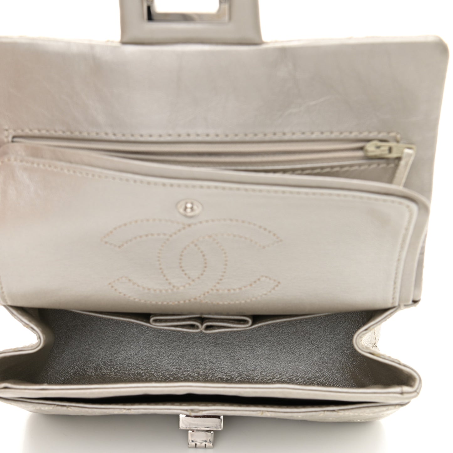 Metallic Calfskin Quilted 2.55 Reissue 224 Flap Silver