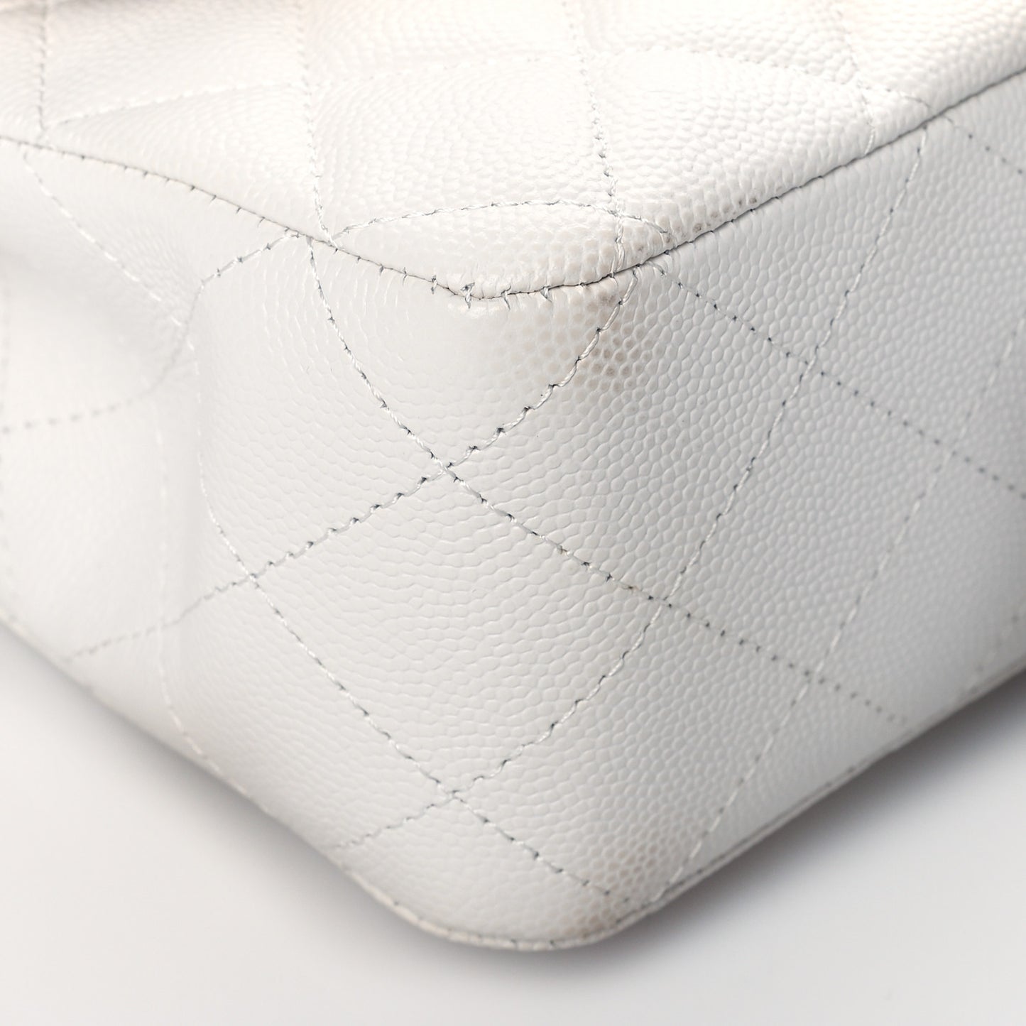 Caviar Quilted Medium Double Flap White
