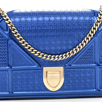 Christian Dior Metallic Patent Micro-Cannage Diorama Wallet on Chain Pouch Mirror Blue 7 of 9