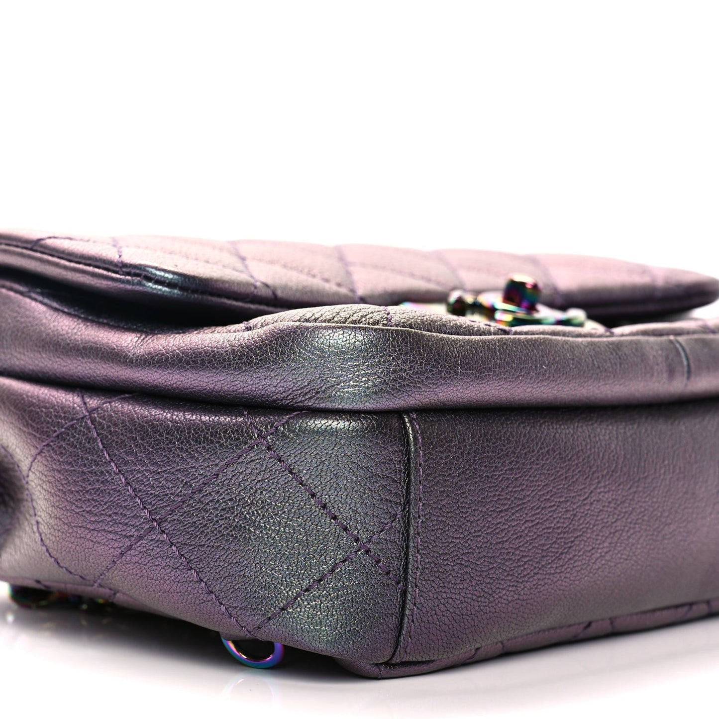 Iridescent Goatskin Quilted Small Double Carry Waist Chain Flap Purple