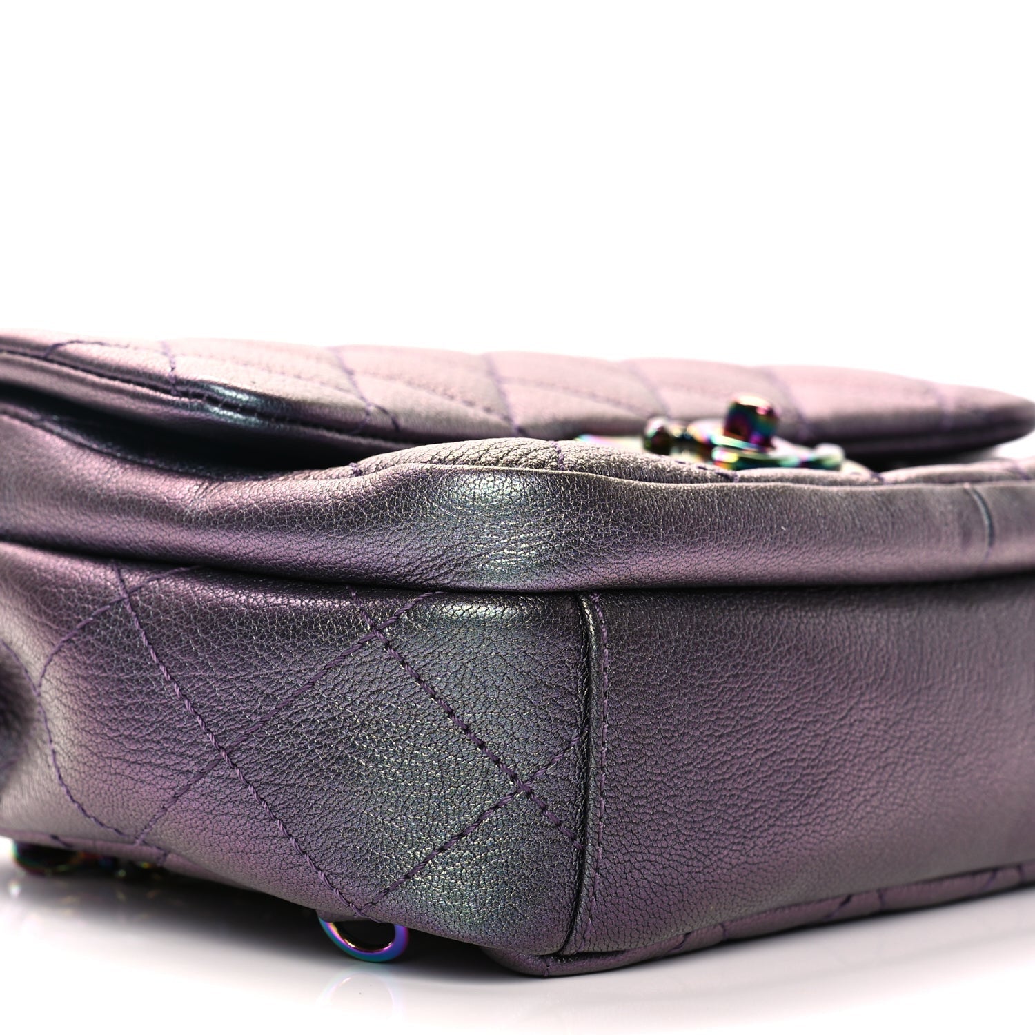 Chanel Iridescent Goatskin Quilted Small Double Carry Waist Chain Flap Purple 8 of 9