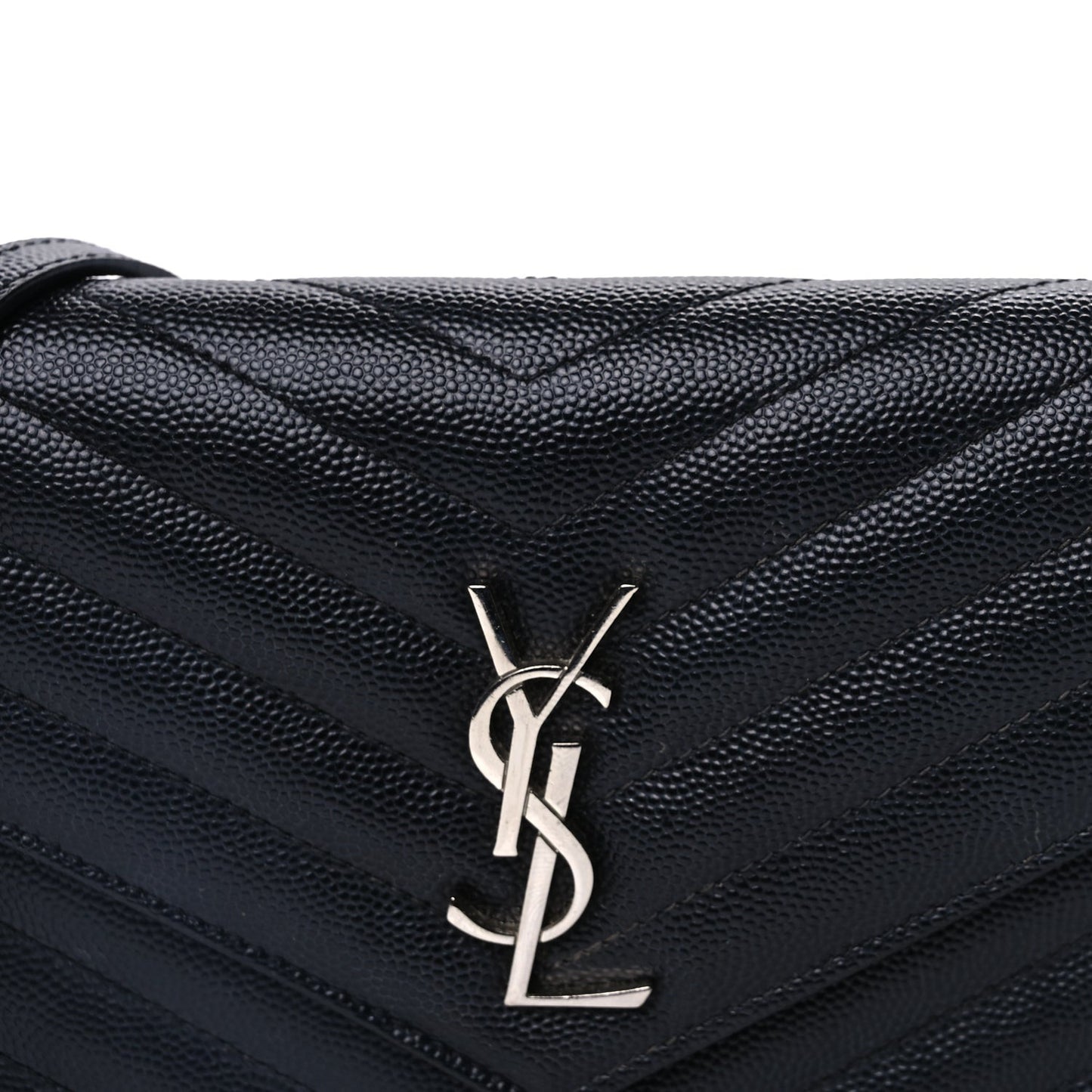 Grain De Poudre Matelasse Chevron Monogram Envelope Chain Wallet Black