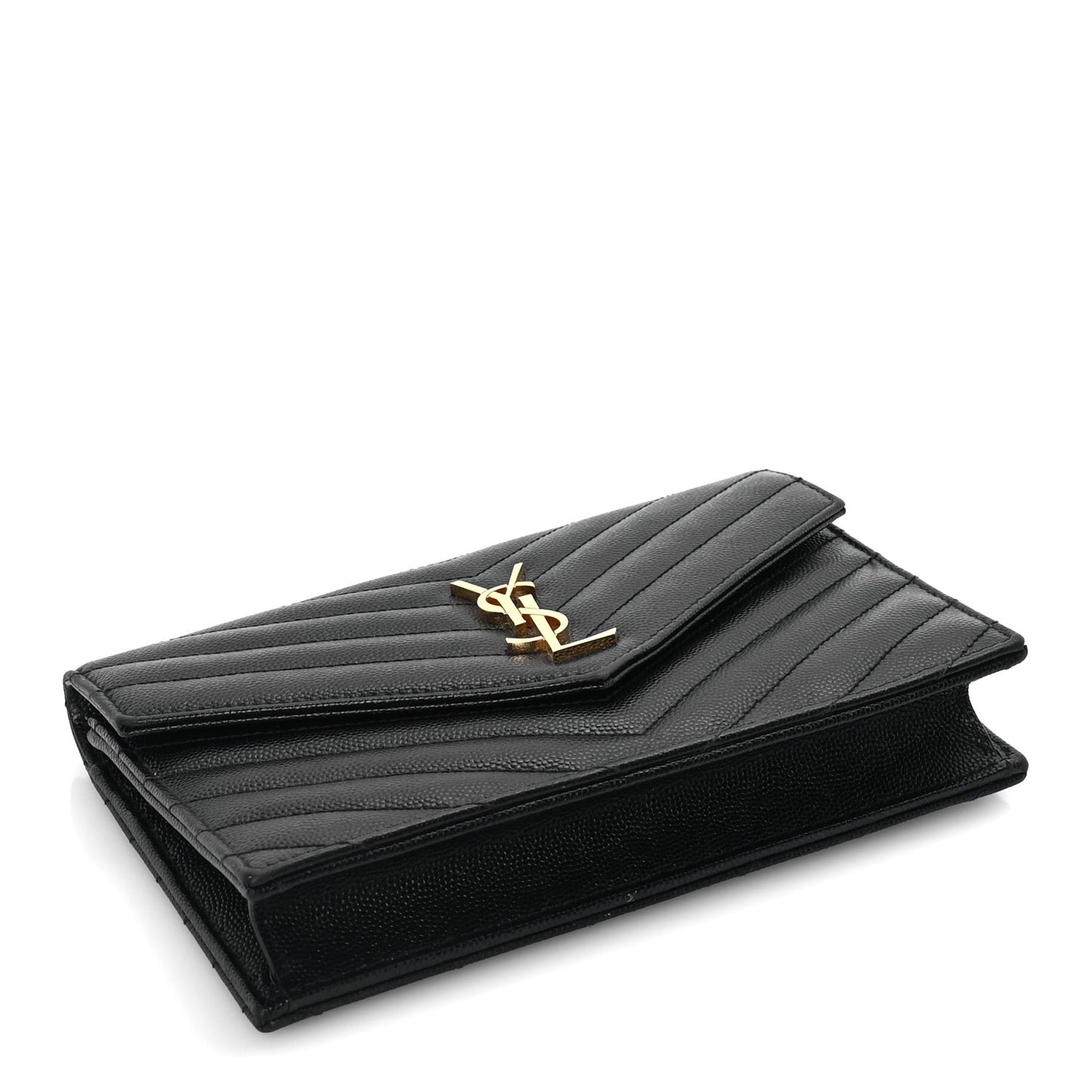 Grain De Poudre Matelasse Chevron Monogram Envelope Chain Wallet Black