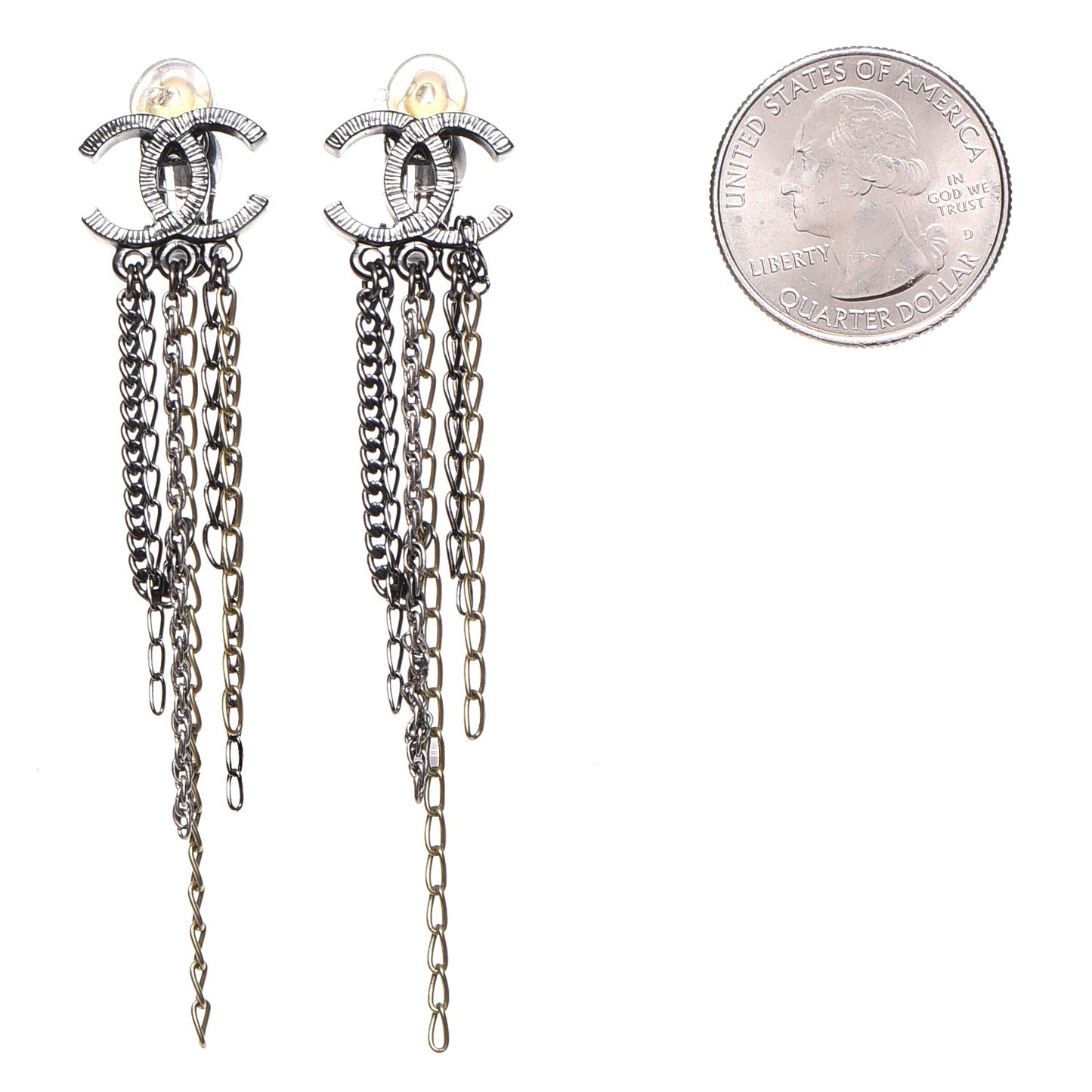 Ruthenium Chain CC Drop Clip On Earrings