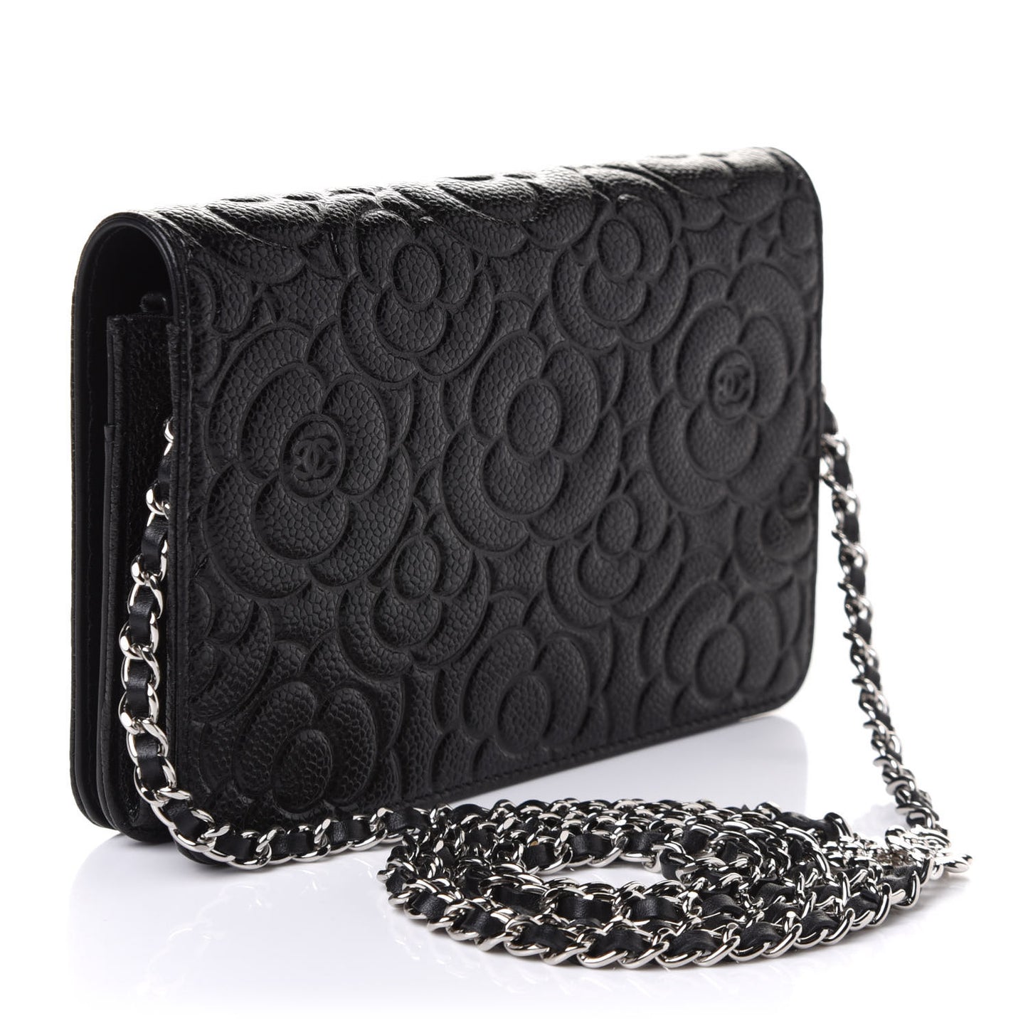 Caviar Camellia Embossed Wallet On Chain WOC Black