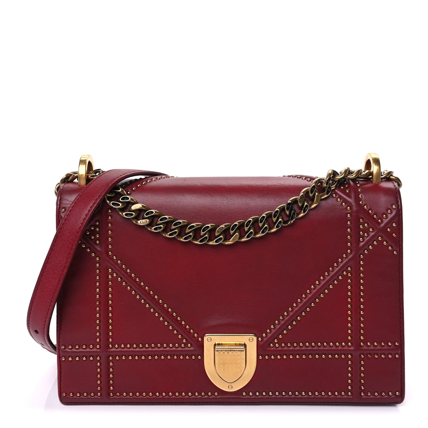 Calfskin Studded Medium Diorama Flap Bag Red