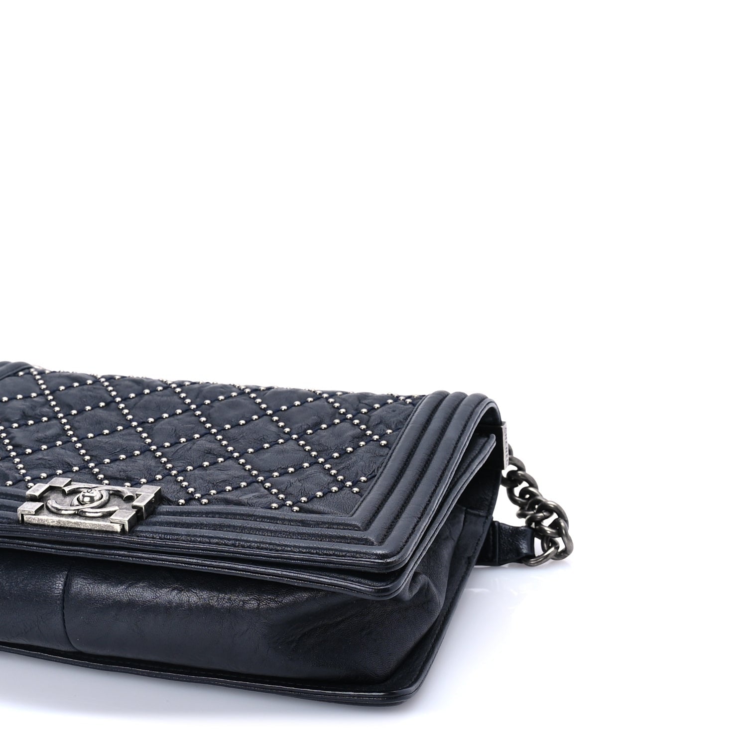Chanel Crumpled Lambskin New Medium Studded Boy Flap Navy 9 of 9