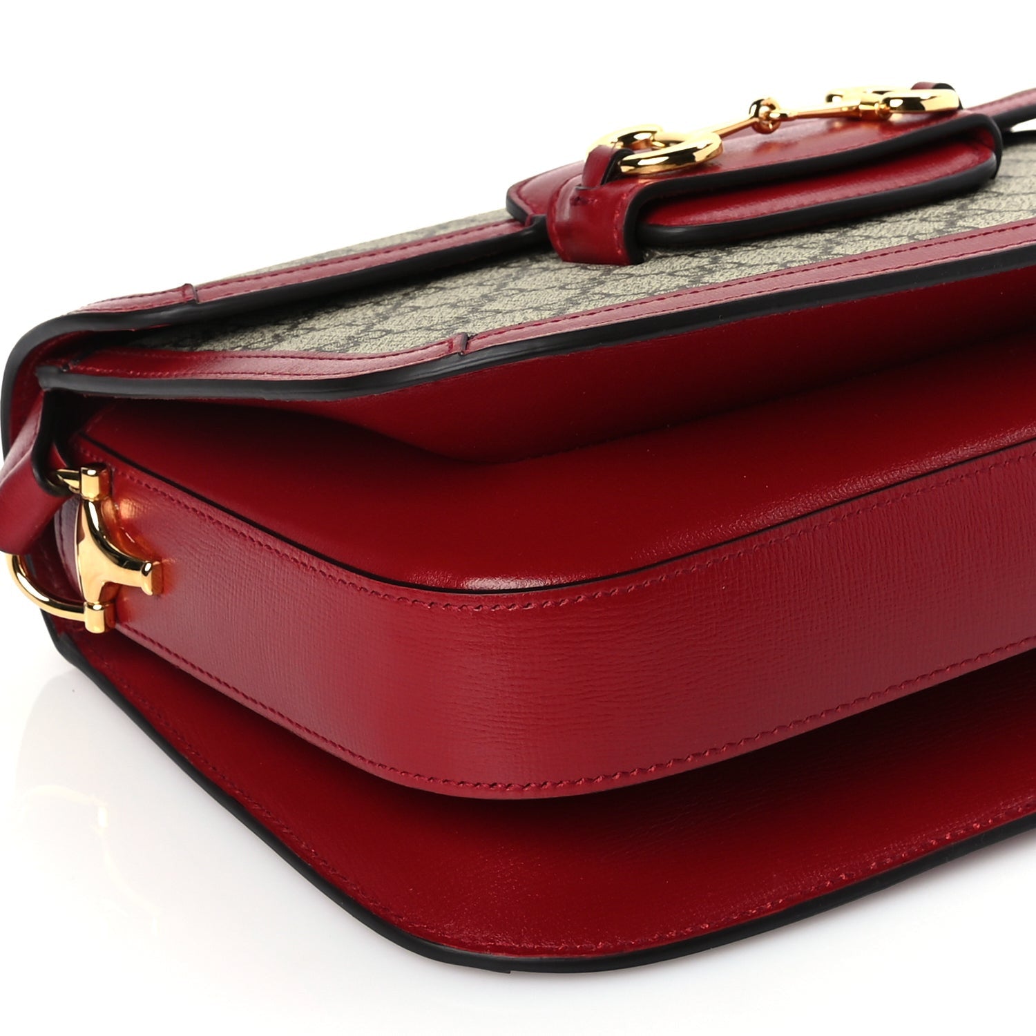 Gucci GG Supreme Monogram Azalea Calfskin Horsebit 1955 Shoulder Bag Beige Ebony New Cherry Red 8 of 9