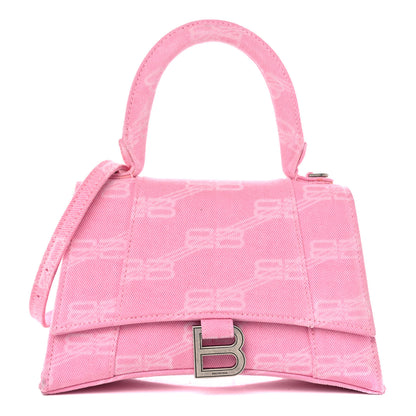 Balenciaga Washed Denim BB Monogram Hourglass Top Handle Bag Small Pink 1 of 10
