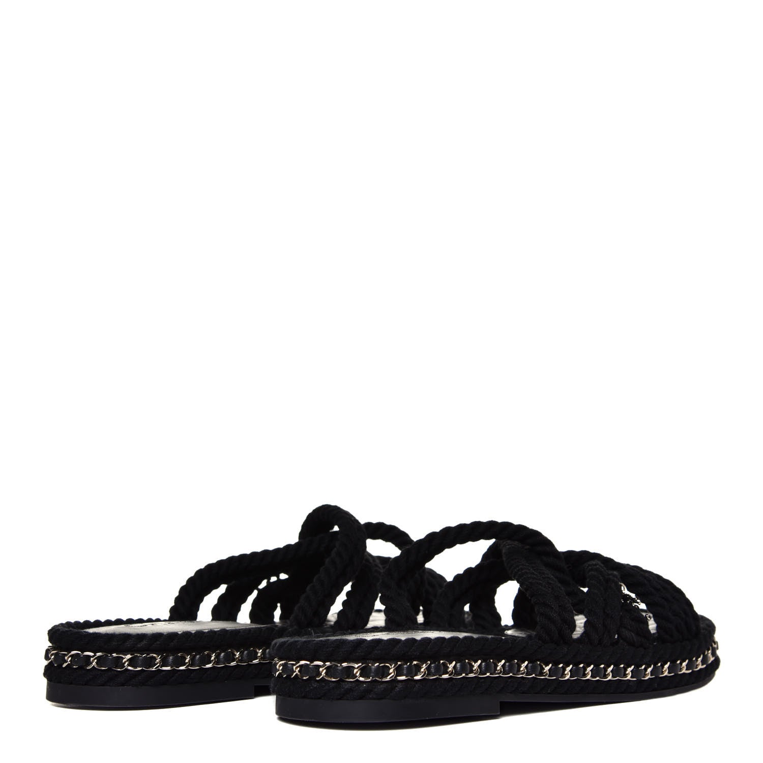 Chanel Cord Lambskin Chain Slide Sandals 39 Black 3 of 6