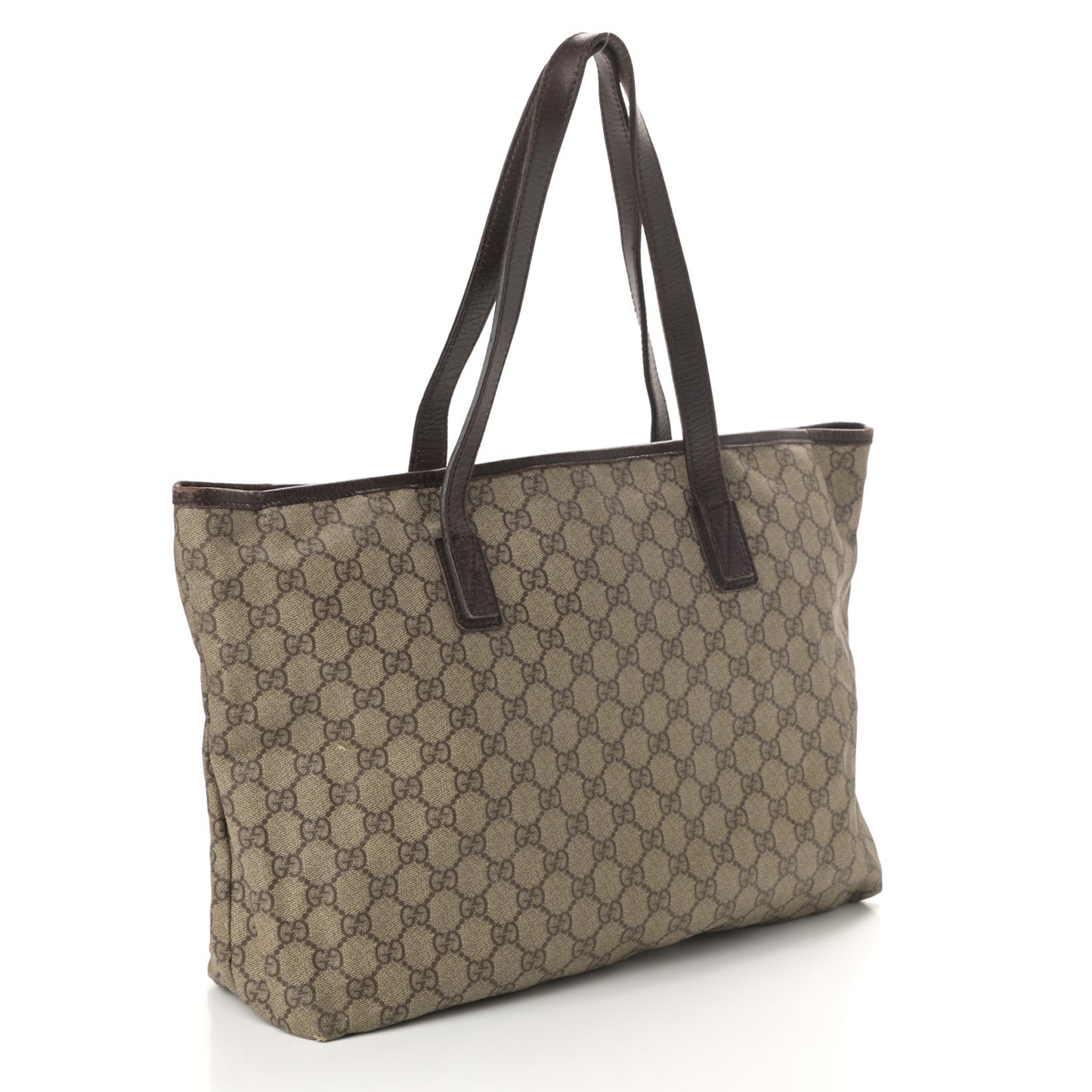 GG Plus Monogram Medium Zippered Shopping Tote Dark Brown