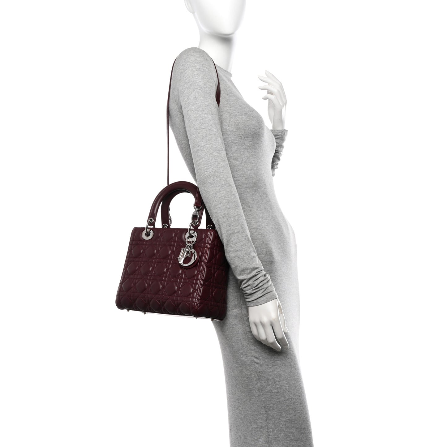 Lambskin Cannage Medium Lady Dior Burgundy