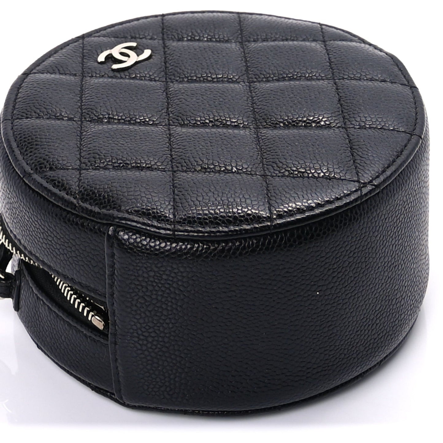 Caviar Quilted Round Clutch With Chain  Black