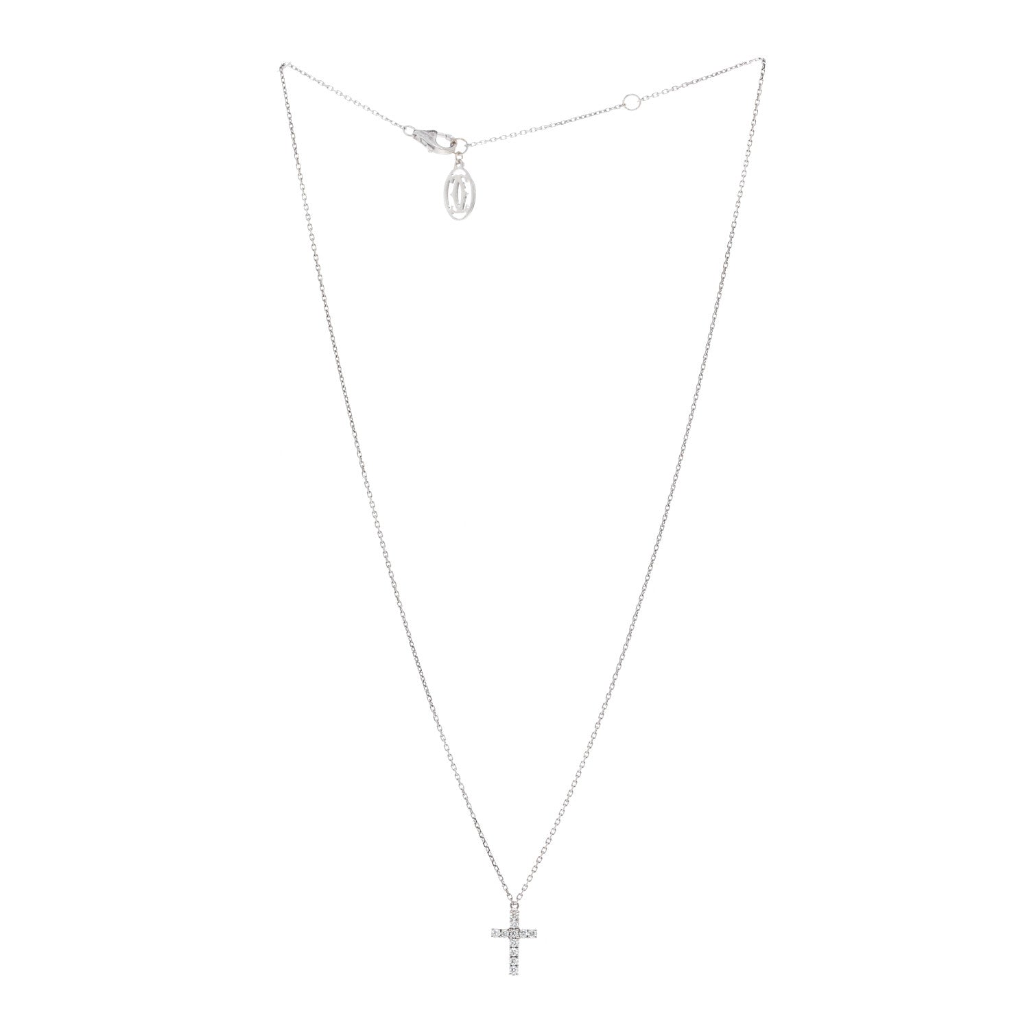Cartier 18K White Gold Diamond Symbols Cross Pendant Necklace 3 of 5