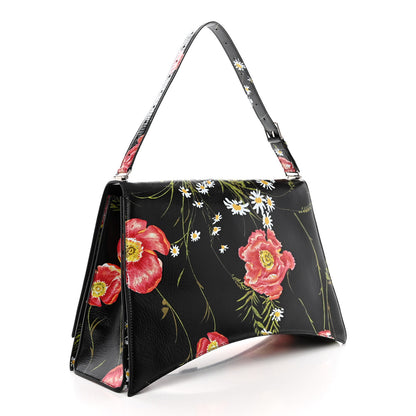 Balenciaga Shiny Paper Calfskin Floral Print Large Crush Sling Bag Black Red 3 of 11
