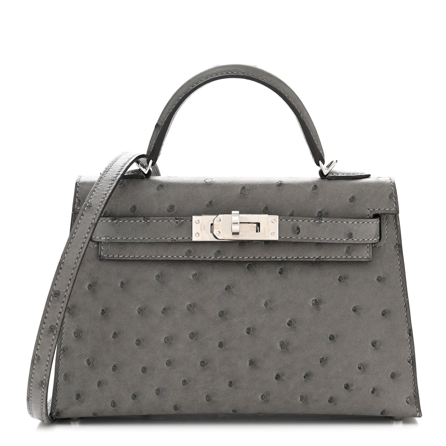 Hermes Ostrich Kelly Sellier Mini 20 Gris Meyer 1 of 10