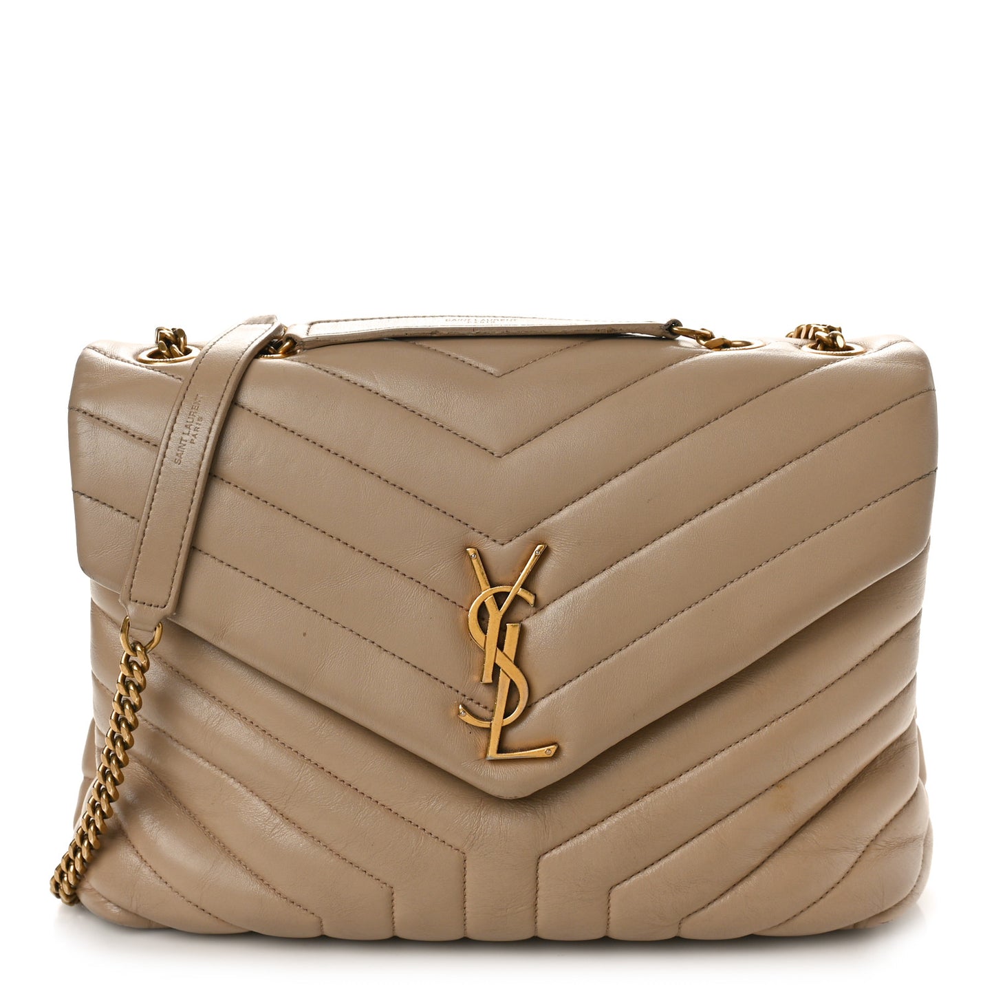 Calfskin Y Quilted Monogram Medium Loulou Chain Satchel Dark Beige