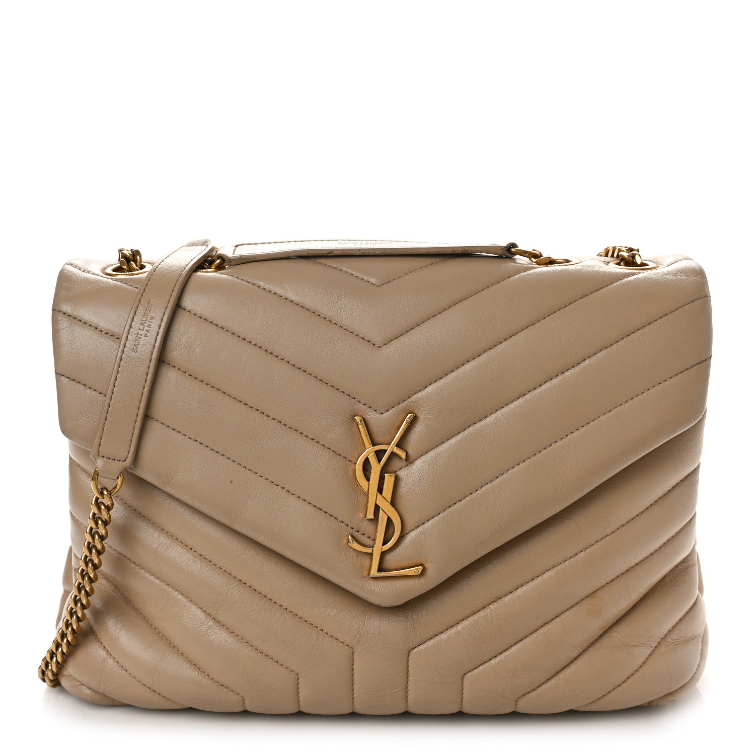 Saint Laurent Calfskin Y Quilted Monogram Medium Loulou Chain Satchel Dark Beige 1 of 21
