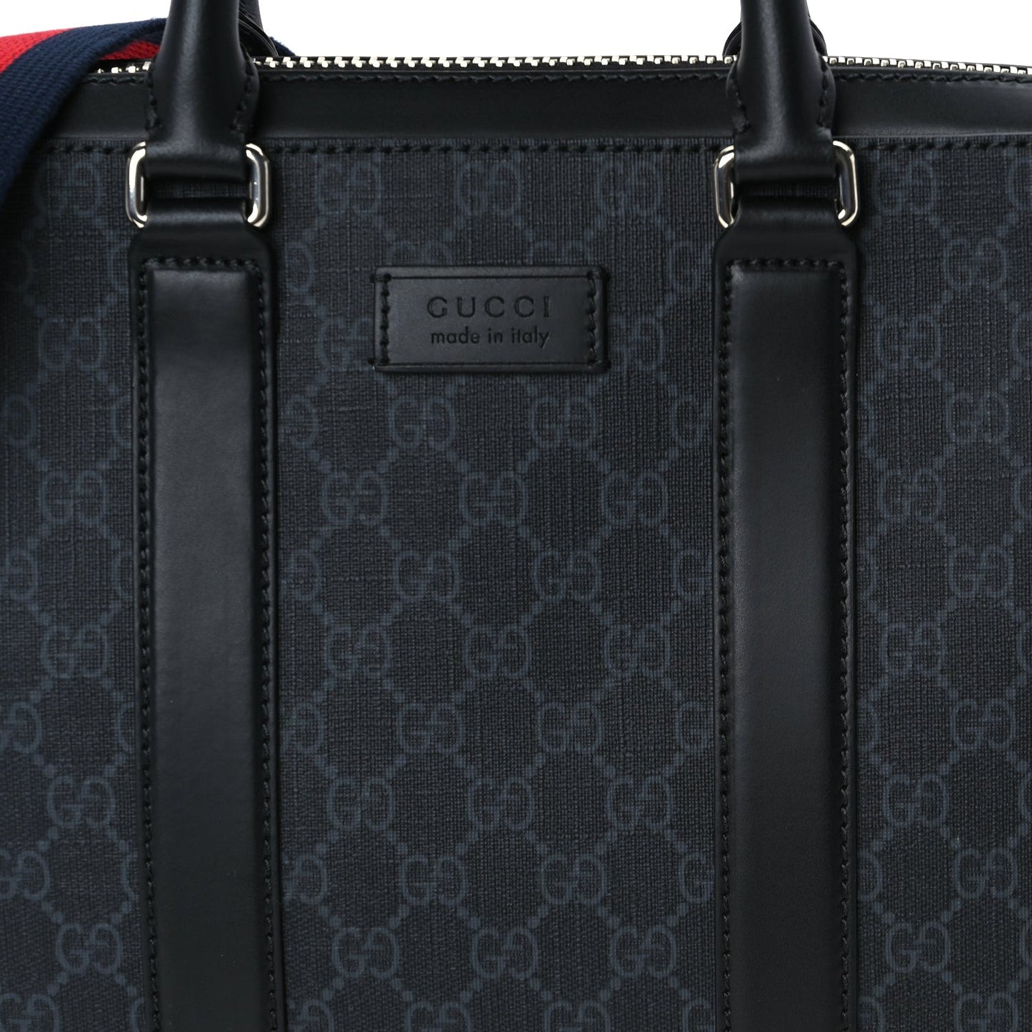 GG Supreme Monogram Appia Calfskin Web Briefcase Black