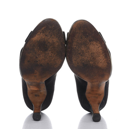 Gucci Suede Ankle Strap Peep Toe Pumps 36 Nero Black Gold 7 of 10