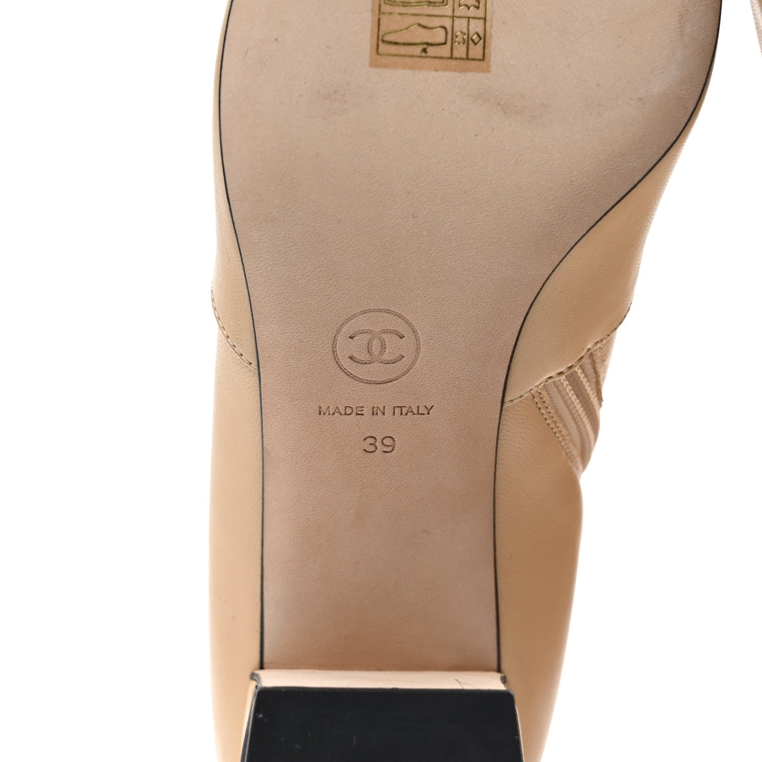 Chanel Lambskin Double Stack Chain Cap Toe Boots 39 Beige Black 6 of 8