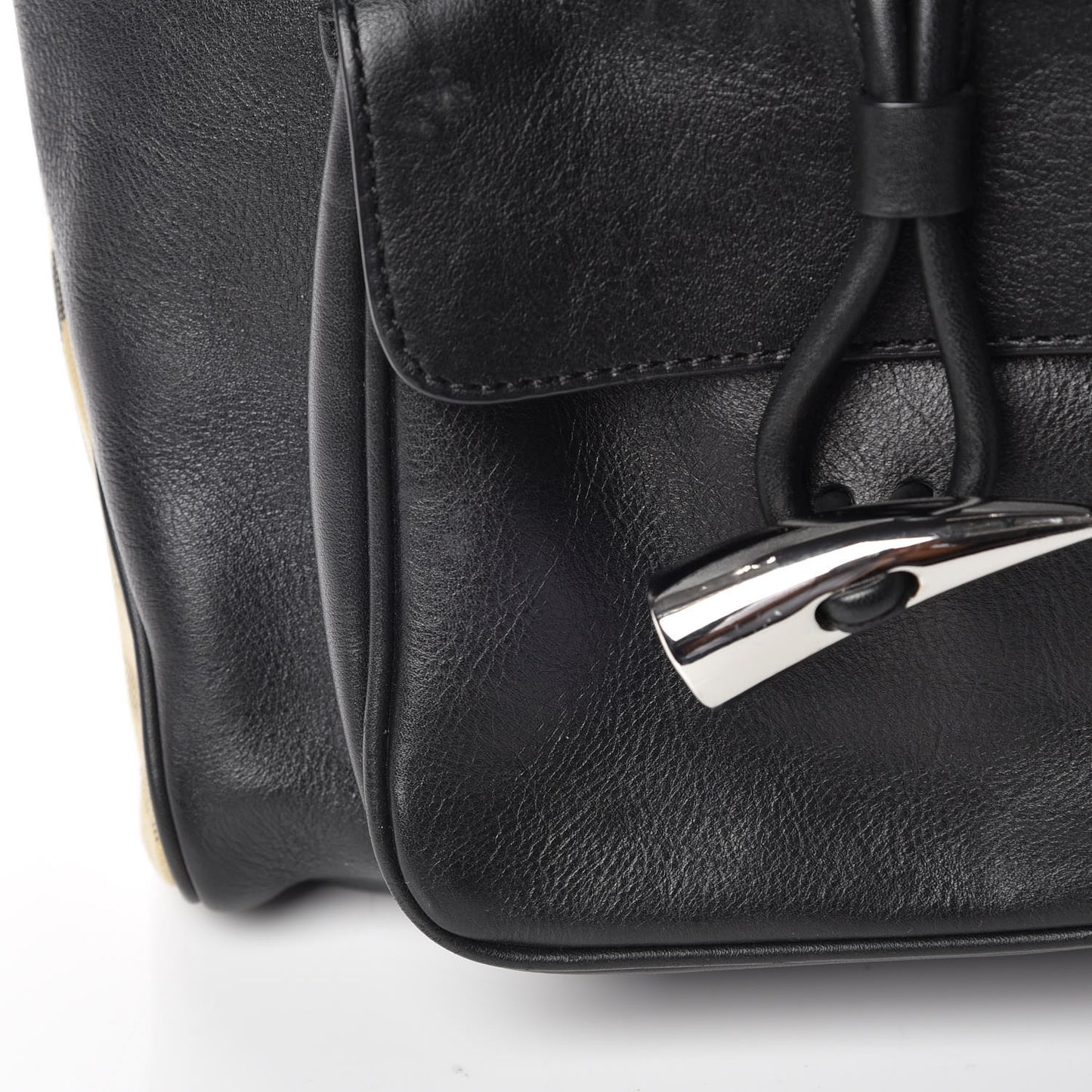 Calfskin Haymarket Check Toggle Shoulder Bag Black