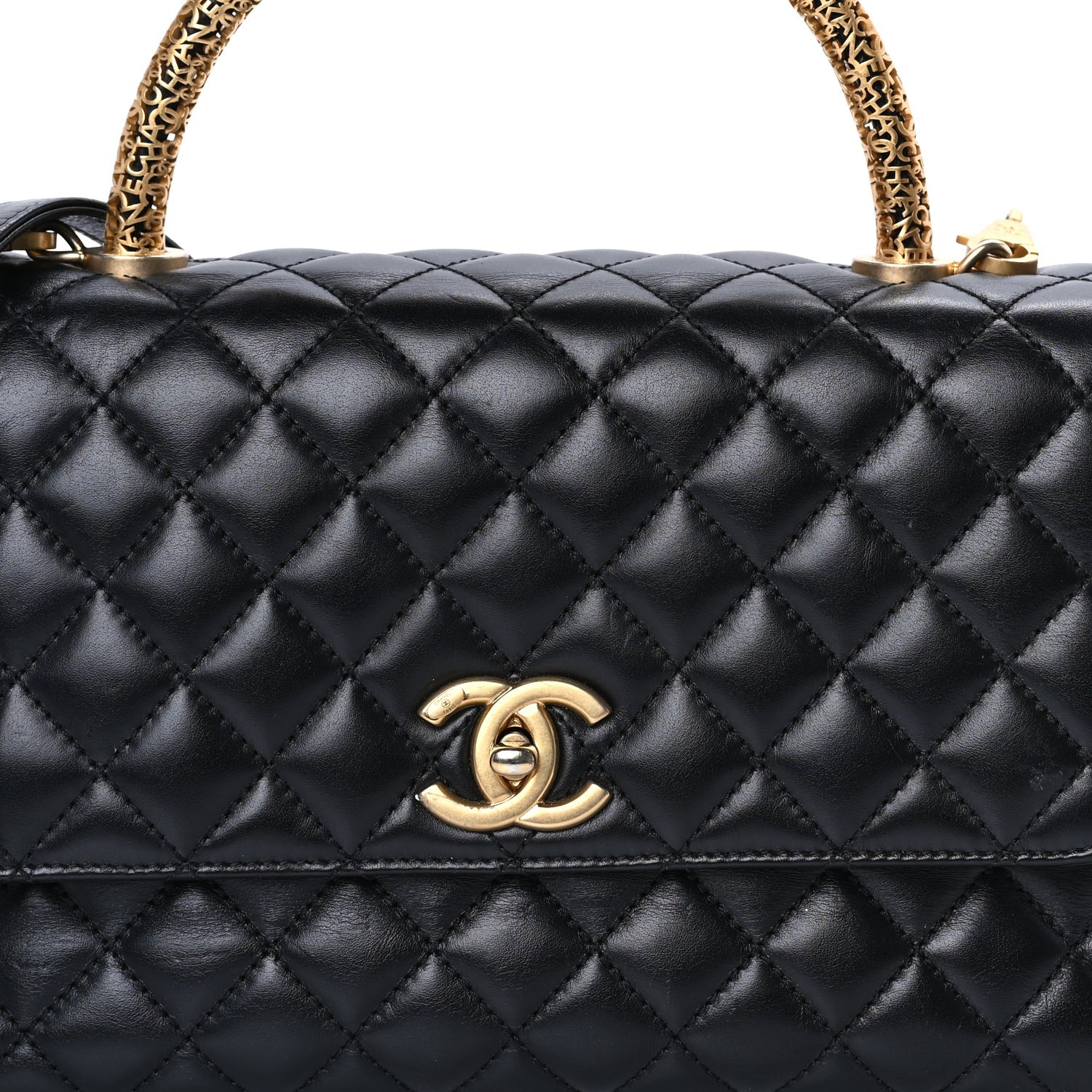Chanel Calfskin Quilted Small Logo Coco Handle Flap Black 7 of 7
