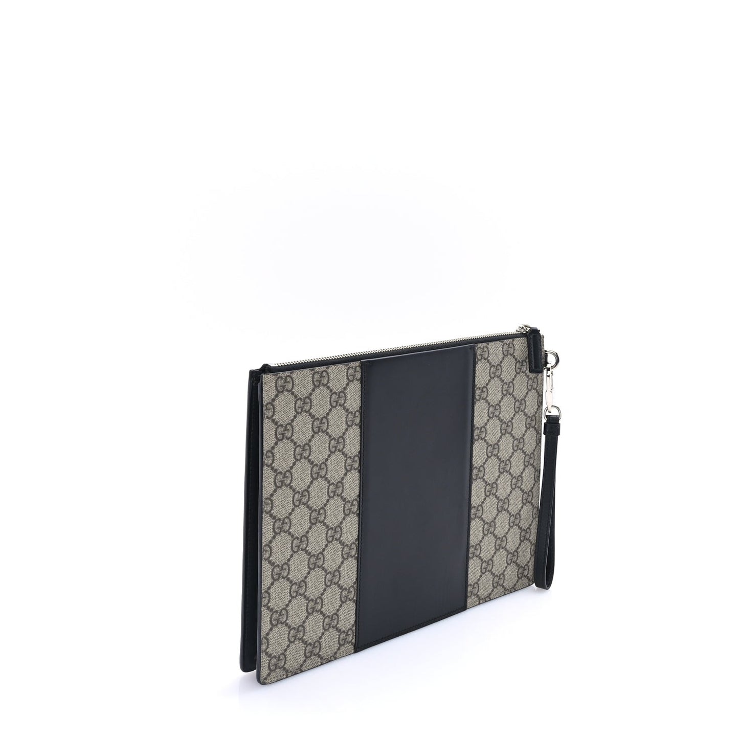 GG Supreme Monogram Zip Wristlet Pouch Beige Black