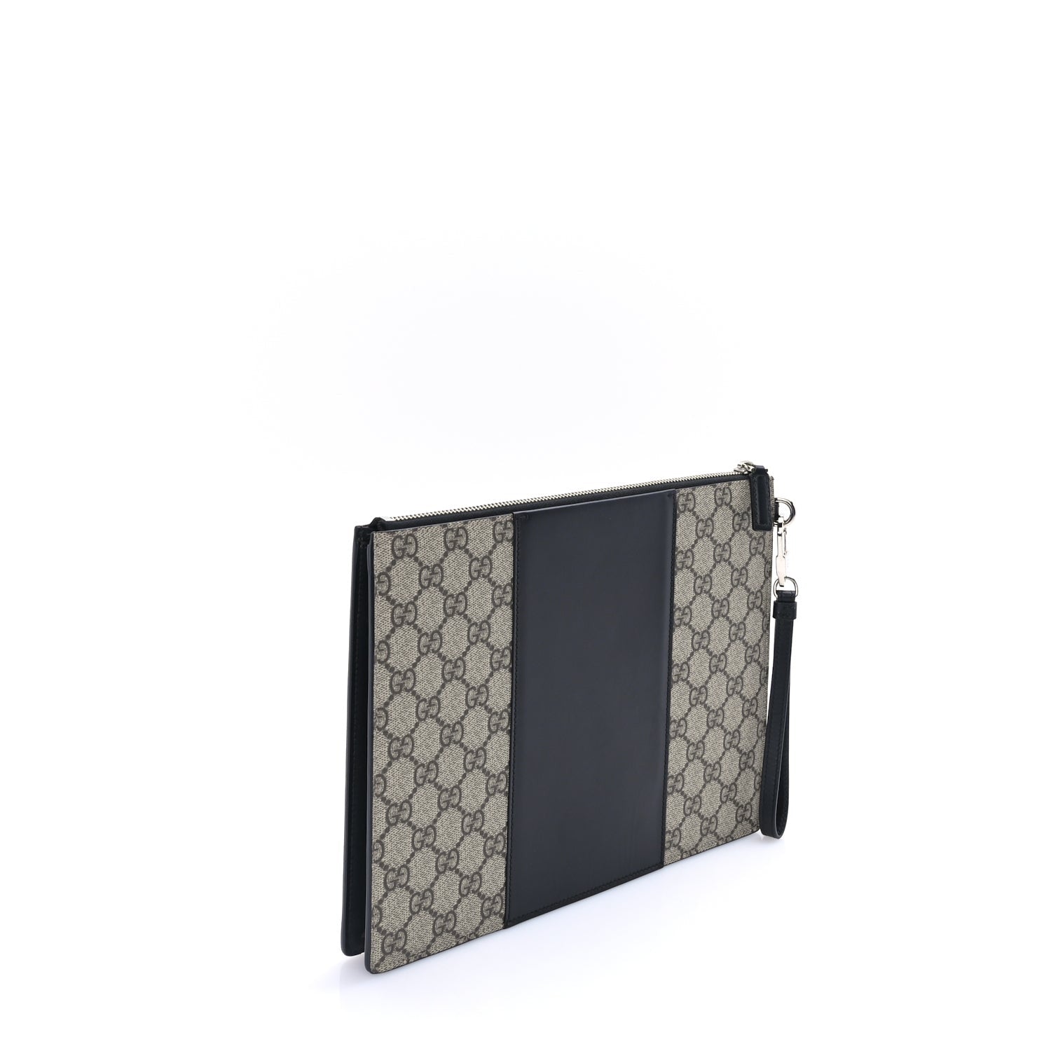 Gucci GG Supreme Monogram Zip Wristlet Pouch Beige Black 2 of 7
