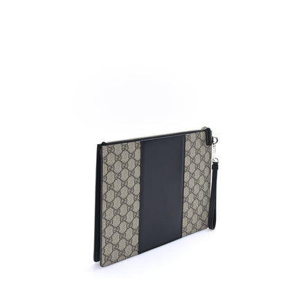 Gucci GG Supreme Monogram Zip Wristlet Pouch Beige Black 2 of 7