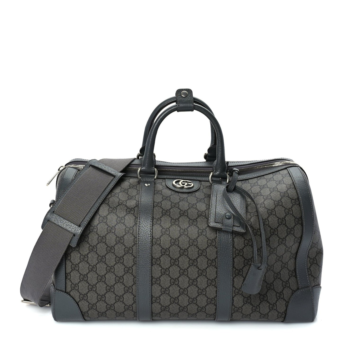 GG Supreme Monogram Textured Dollar Calfskin Medium Savoy Duffle Bag  Grey Black Graphite Grey