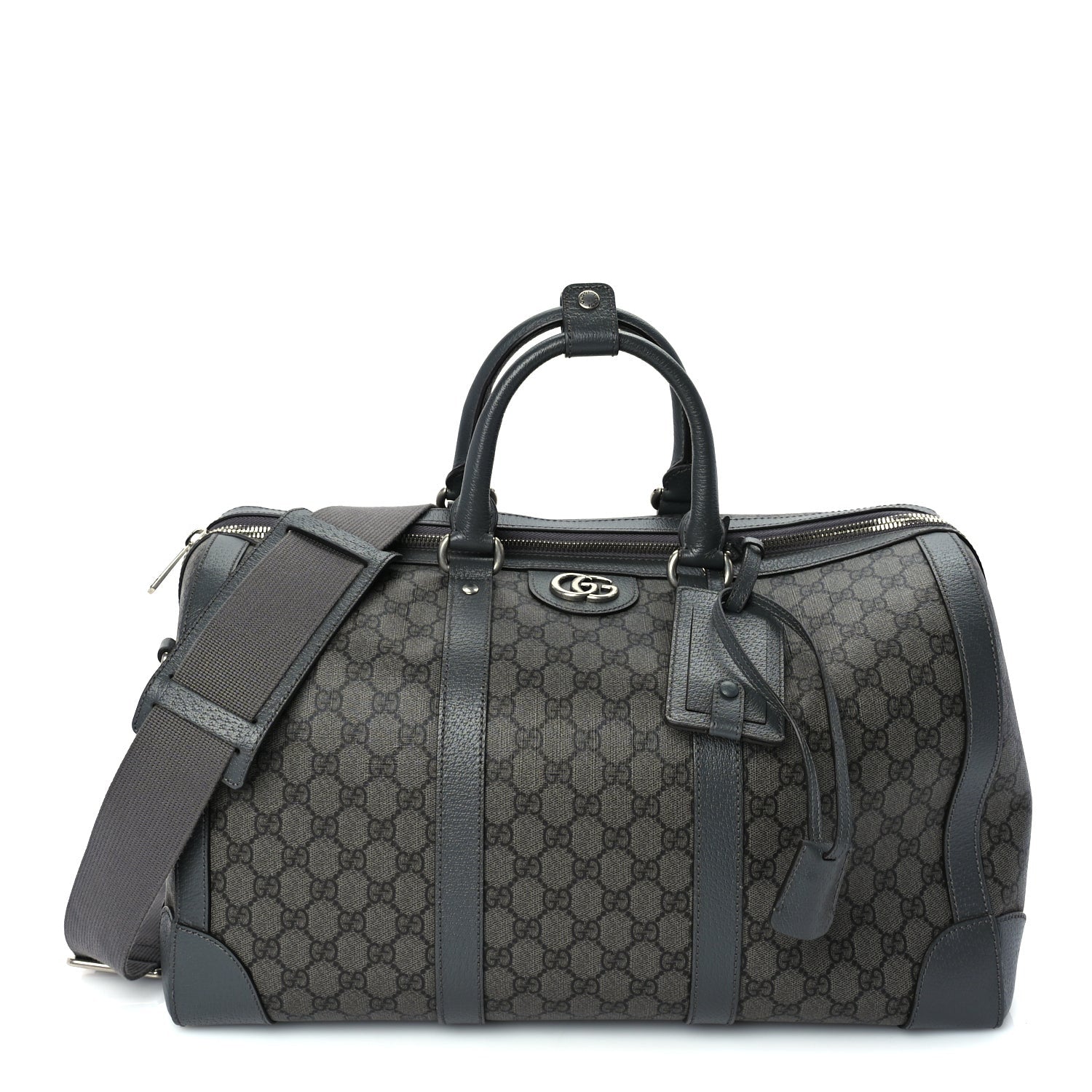 Gucci GG Supreme Monogram Textured Dollar Calfskin Medium Savoy Duffle Bag  Grey Black Graphite Grey 1 of 8